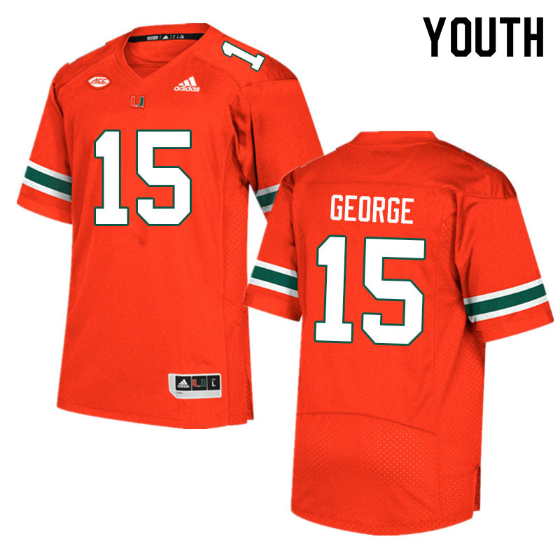 Youth #15 Jacolby George Miami Hurricanes College Football Jerseys Sale-Orange - Click Image to Close